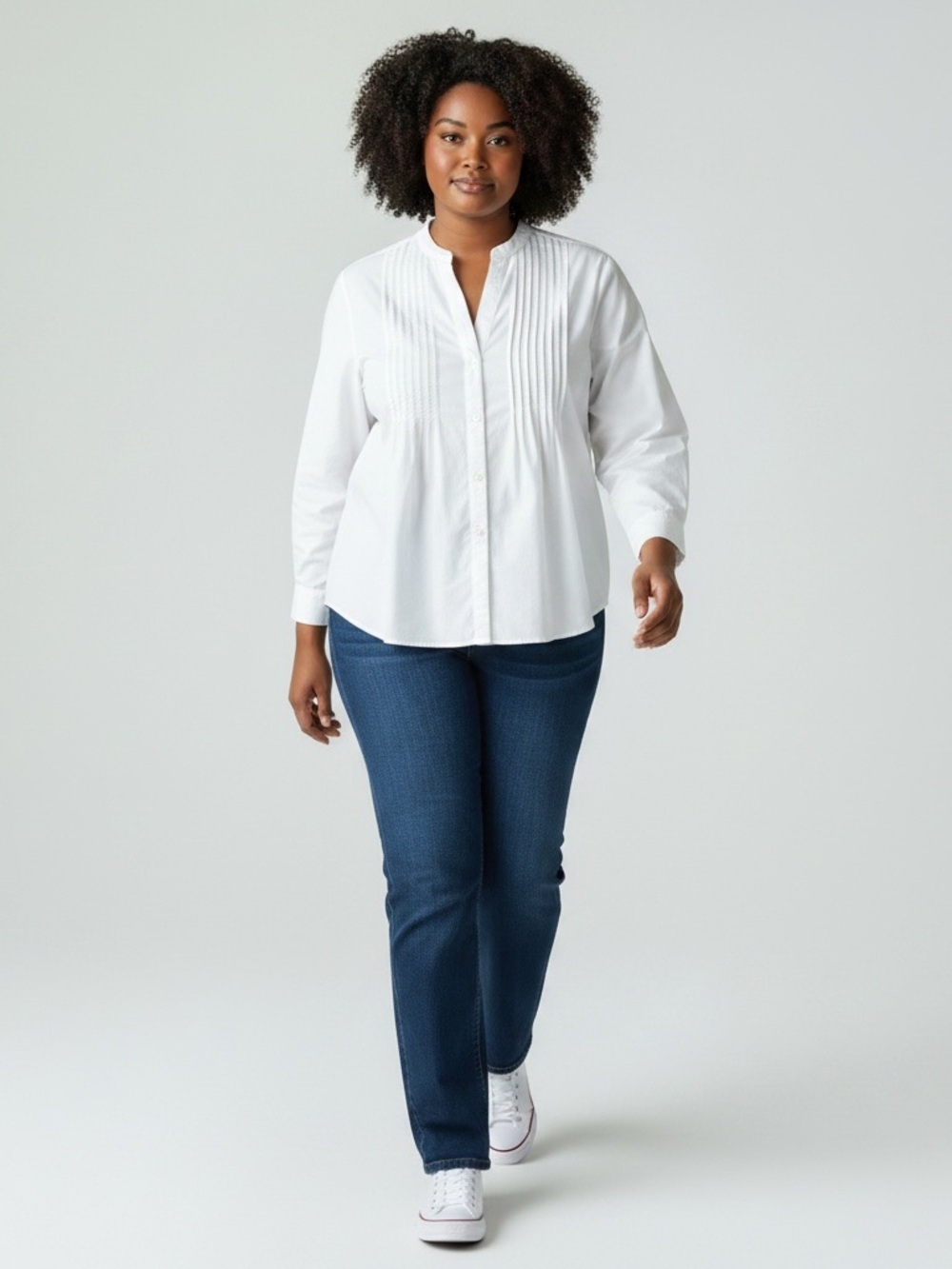 Alexander Jordan White Button-Front Pintuck Tunic Blouse